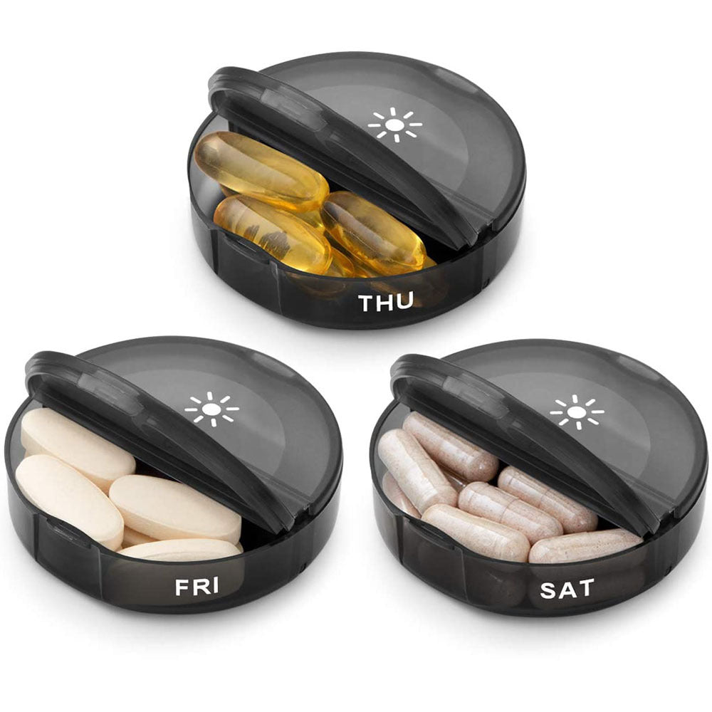 Portable Black Plastic Pill Box with 14 Compartments