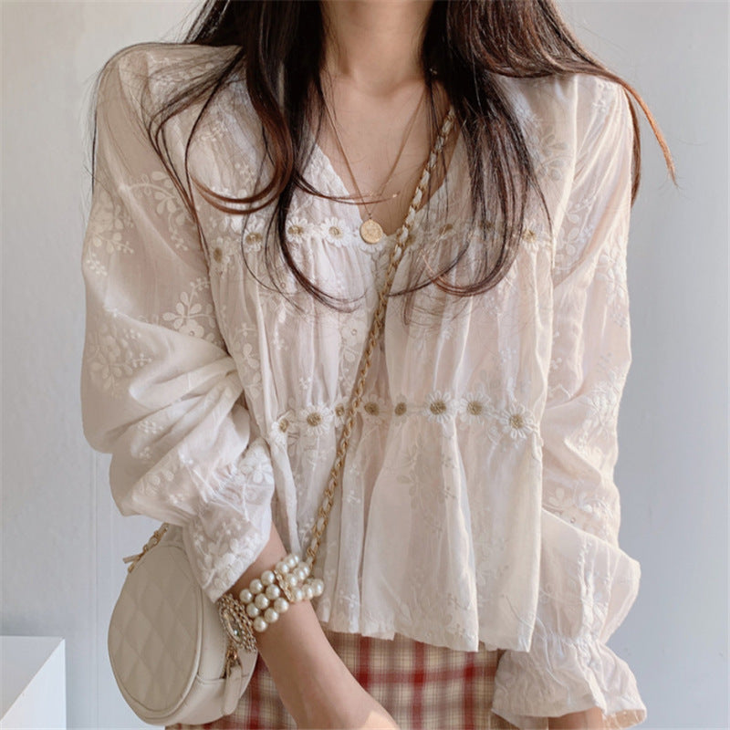 2022 Fall Design Korean Long Sleeve Lace Top