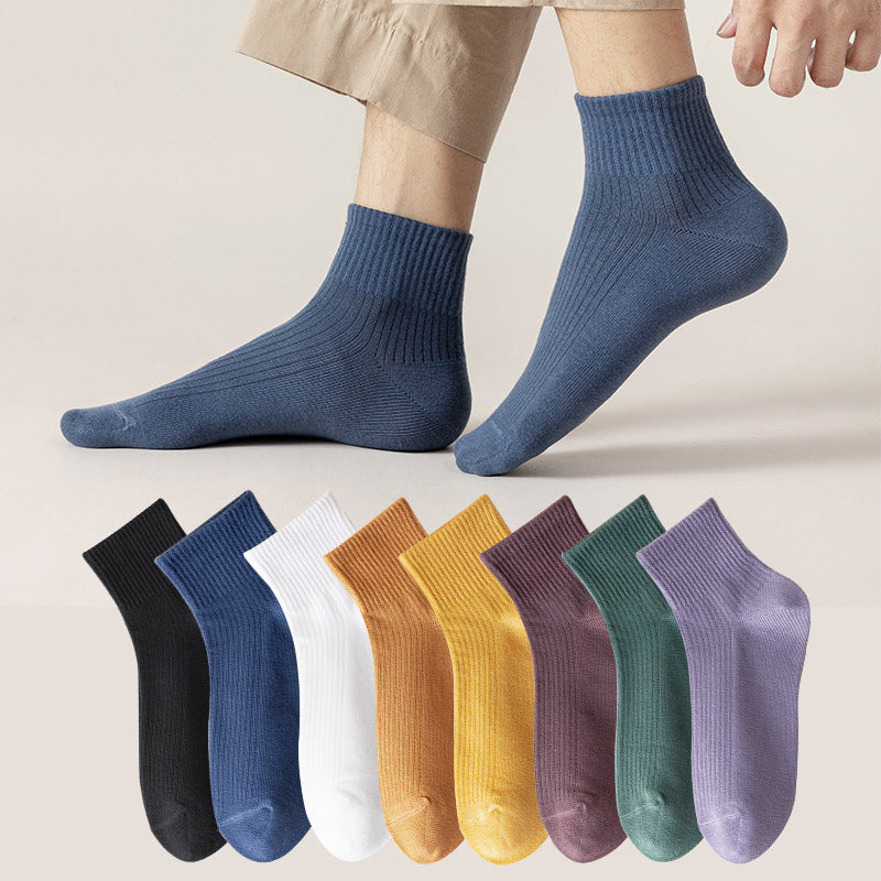 Men's Cotton Crew Socks in Solid Colors - Breathable Design