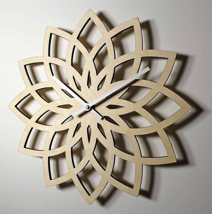 Lotus Wall Clock Made of Peach Wood