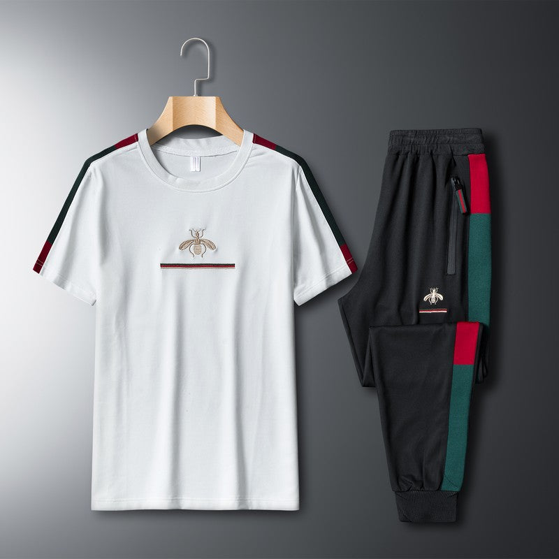 Men's Sports Set: Short Sleeve T-Shirt & Long Pants