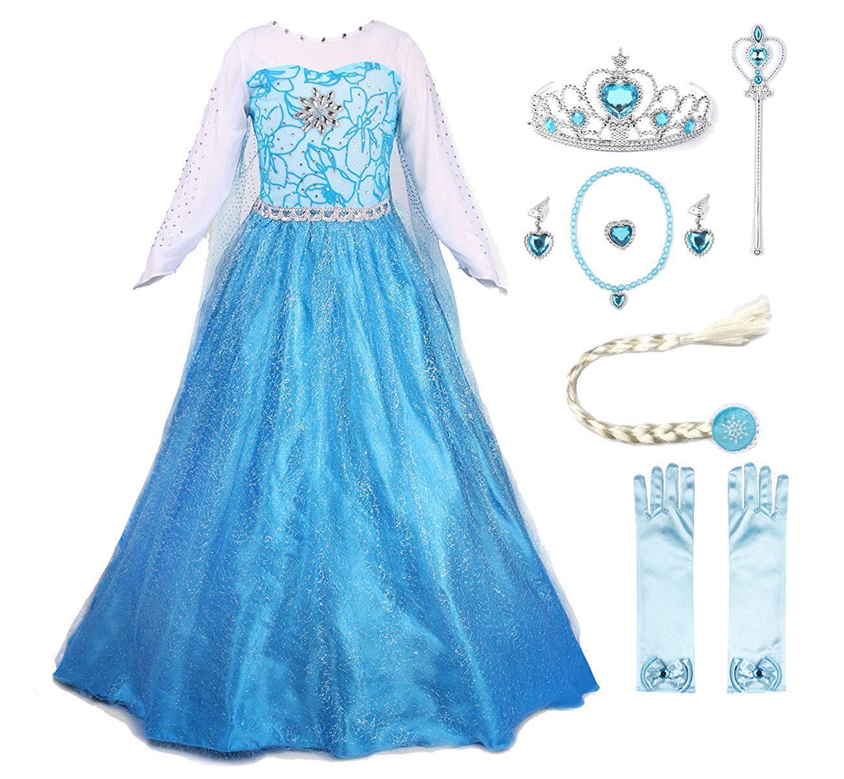 JerrisApparel Princess Dress Queen Costume Cosplay Dress Up with Accessories (4-5 Blue with Accessories)