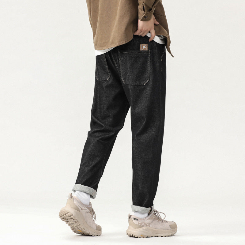 Men's Stretchy Loose Fit Denim Pants with Label