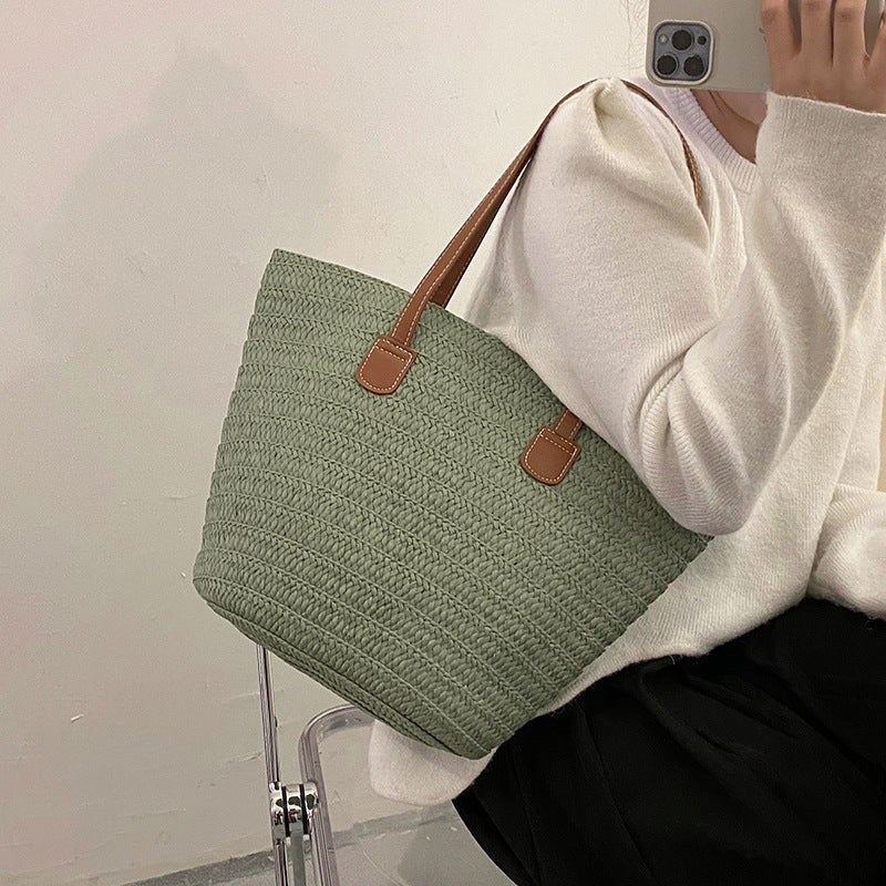 Large Capacity Woven Tote Bag - Stylish Summer Design