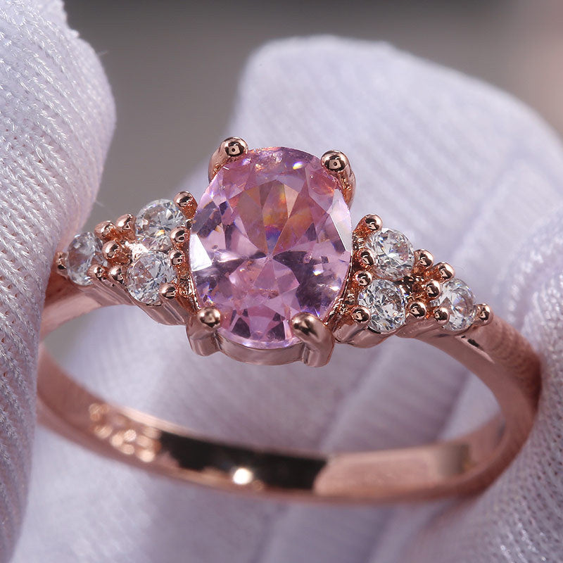 Pink Zircon Princess Ring with Copper Accent
