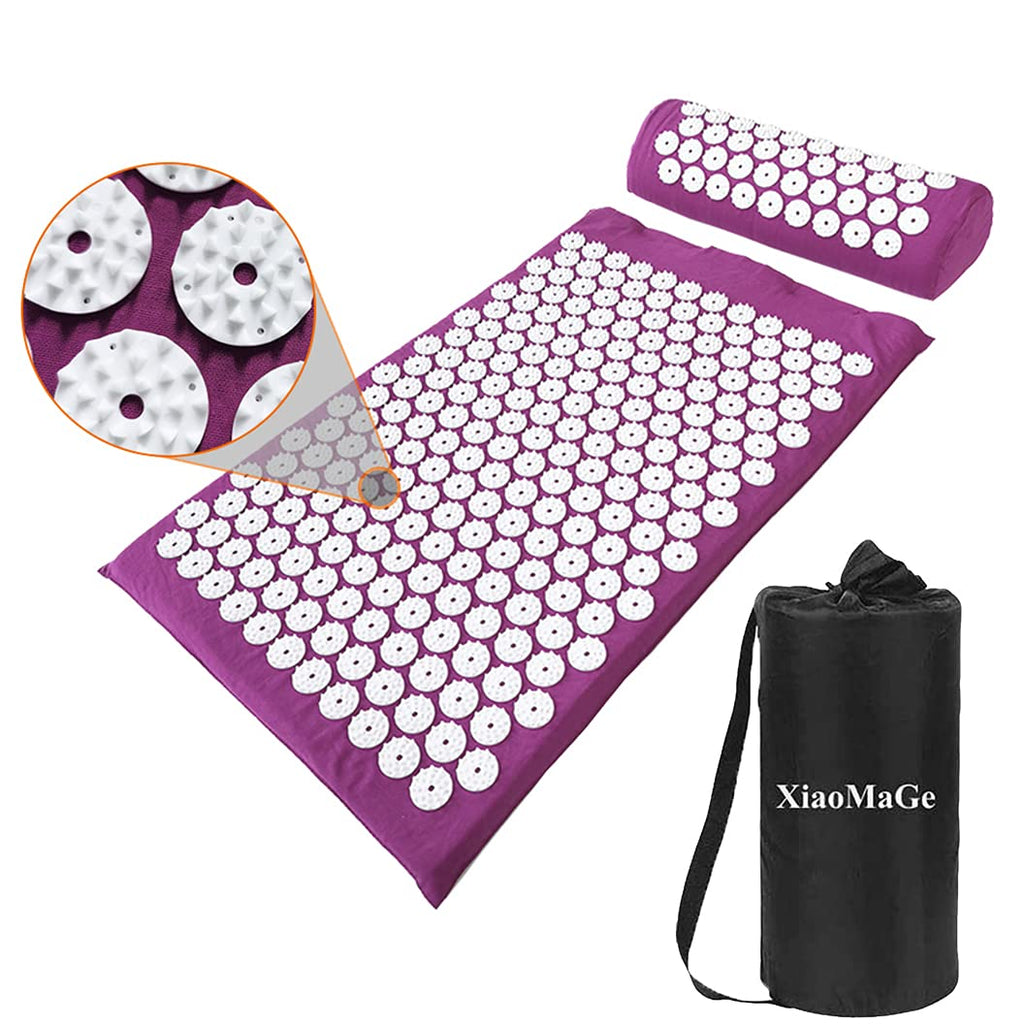 XiaoMaGe Acupressure Mat and Pillow Set with Bag - Large Size 28.7 X 16.5 inch Acupuncture Mat for Neck & Back Pain Muscle Relaxation Stress Relief Sciatica Pain Relief Pillow (Purple)