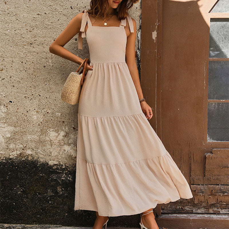 2024 Summer New Women's Backless Solid Dress