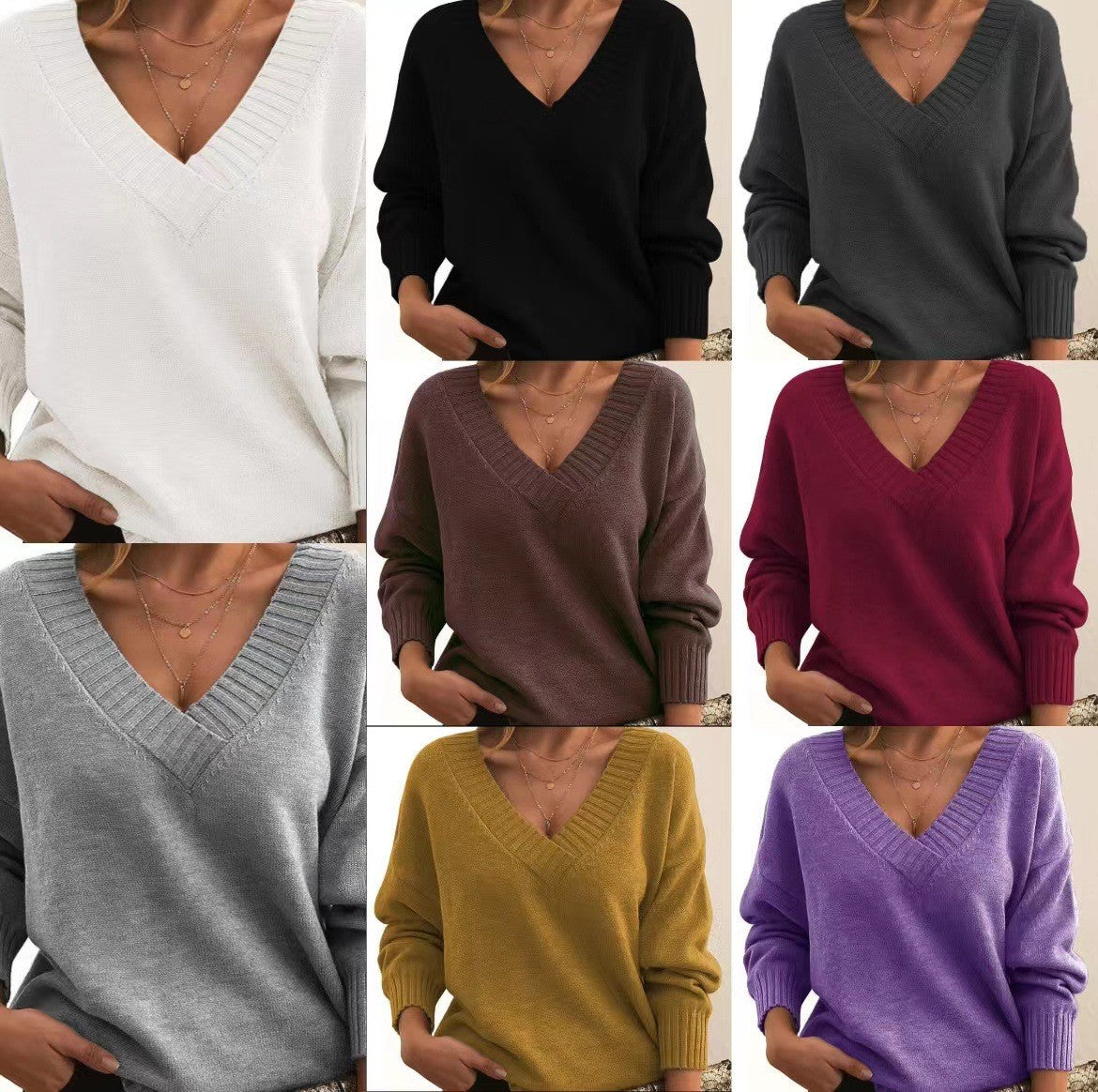 2023 Women's Loose V-Neck Knit Sweater (Wholesale)
