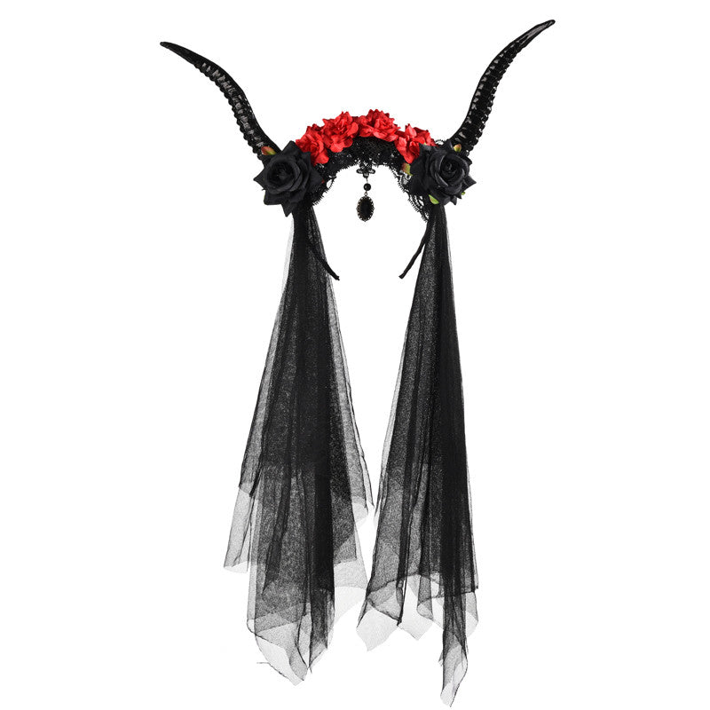 Vintage Antelope Horn Headband with Crystal Veil