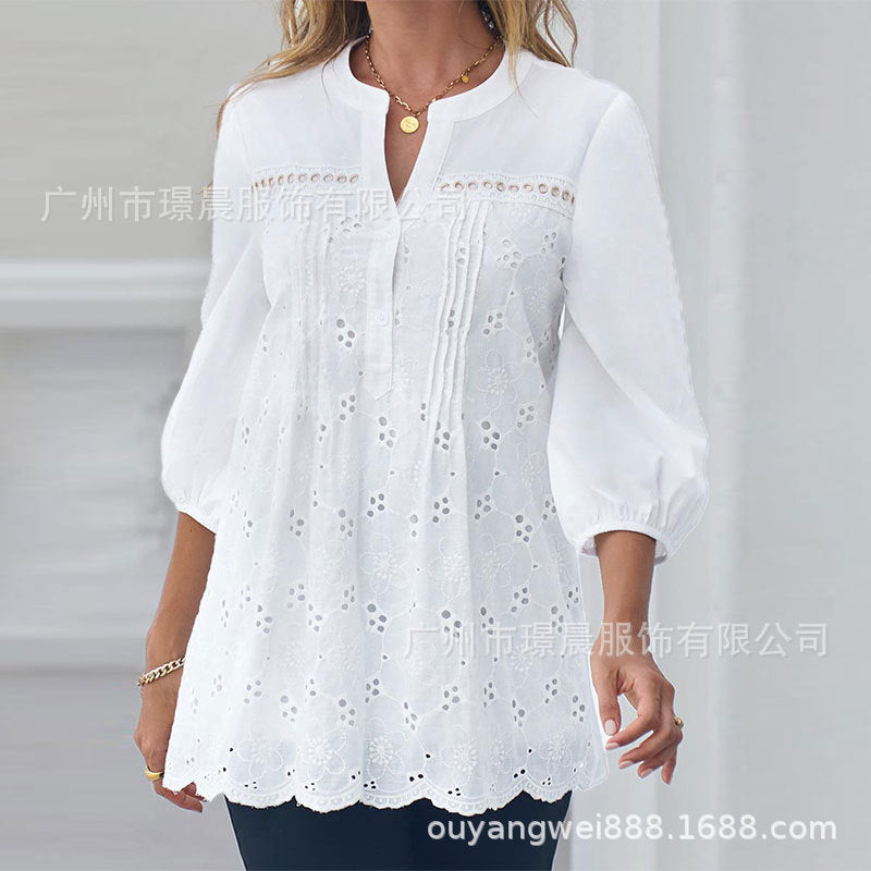 Elegant Solid Color Round Neck Top for Women 2022