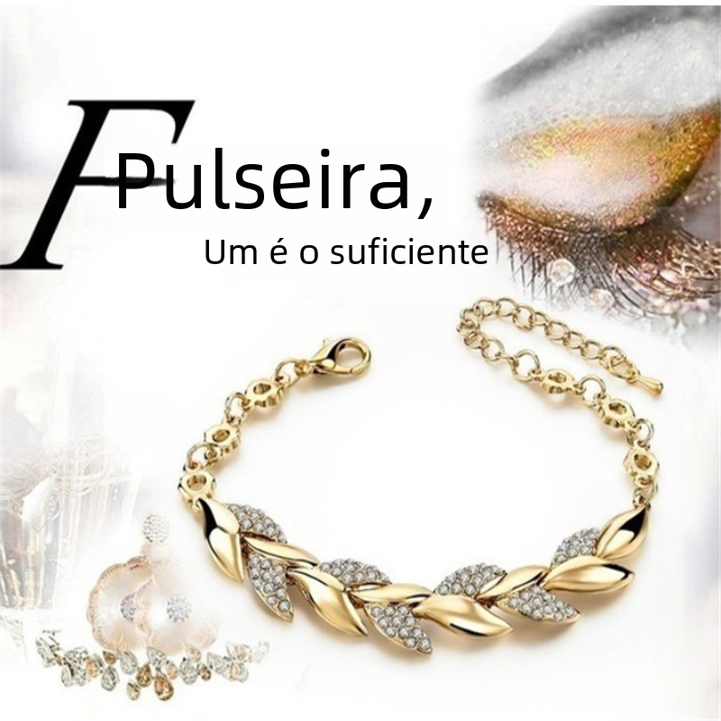 Dragonrui 18K Gold Leaf Bracelet for Women’s Wedding Jewelry
