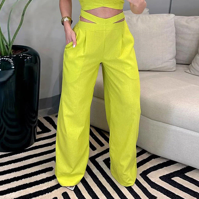 Yellow Set Pants 2023 Fashionable Backless Style