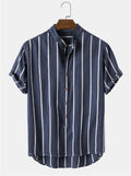 Stylish Striped Short Sleeve Men's Shirt with Stand Collar
