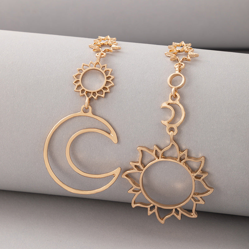 Vintage Style Hollow Star Moon Asymmetric Earrings