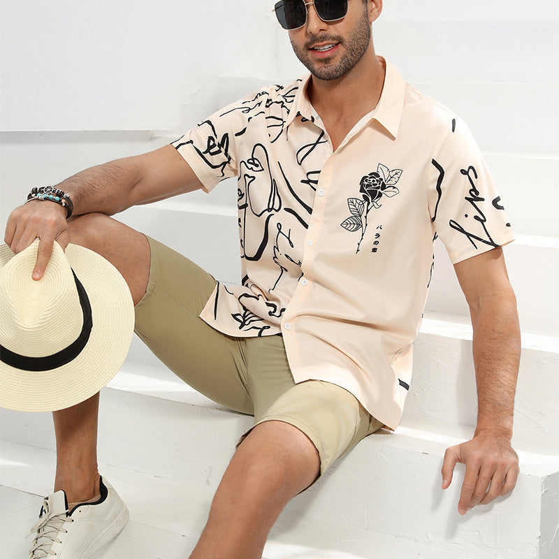 Men's Comfortable Short Sleeve Digital Print Shirt