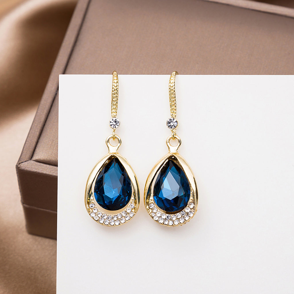 Elegant Blue Crystal Drop Earrings with Hollow Design