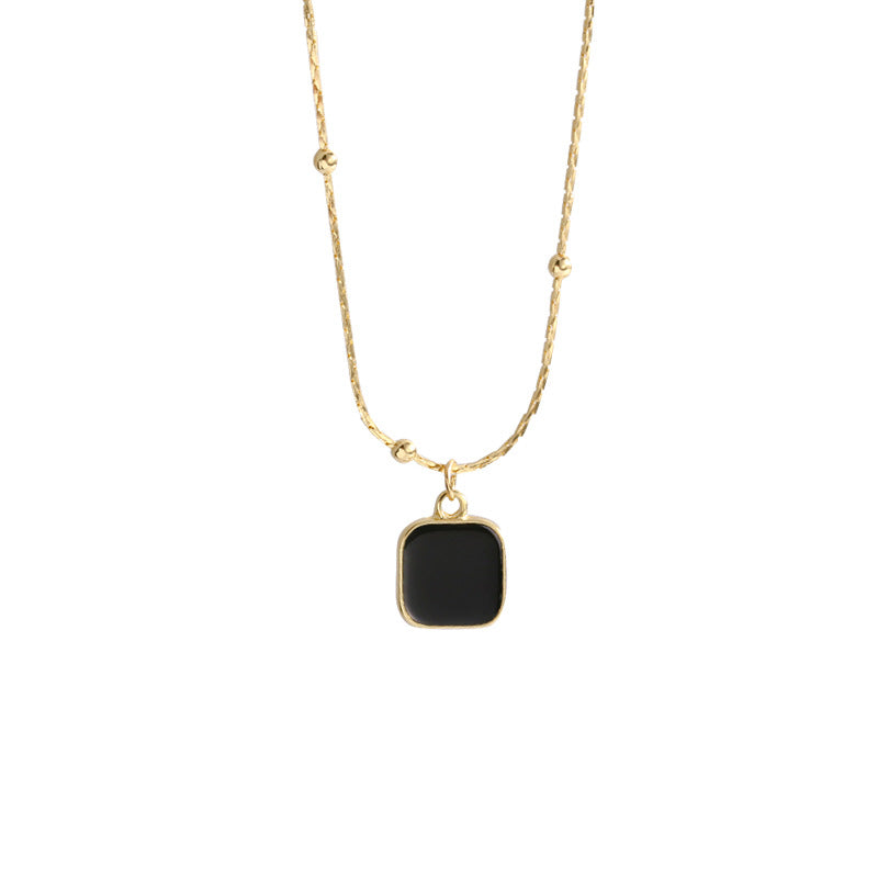 Black Square Pendant Choker Necklace for Women