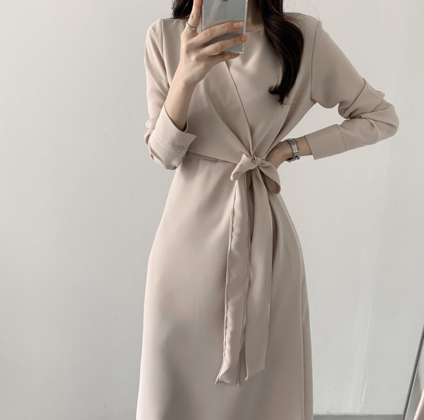 Korean Daejeon Long Slim Fit Vintage Dress for Women