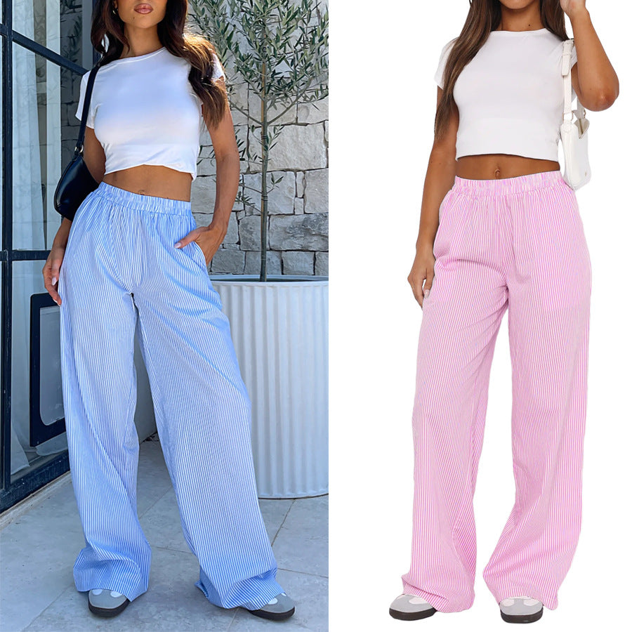 2024 Women's Striped Wide-Leg High-Waist Pants
