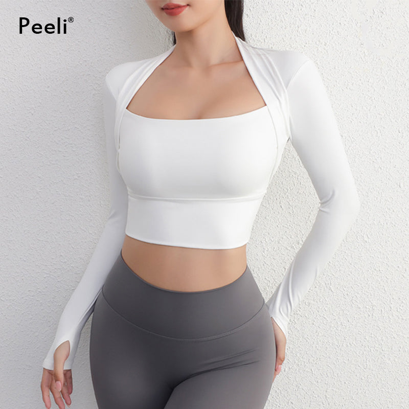 Yoga Fitness Activewear Faux Two-Piece Tops