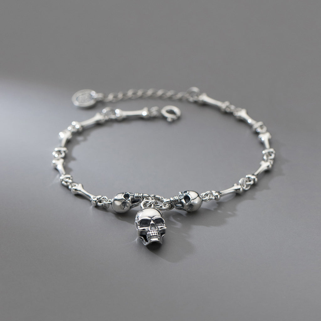 S925 Silver Korean Style Skull Bracelet for Women