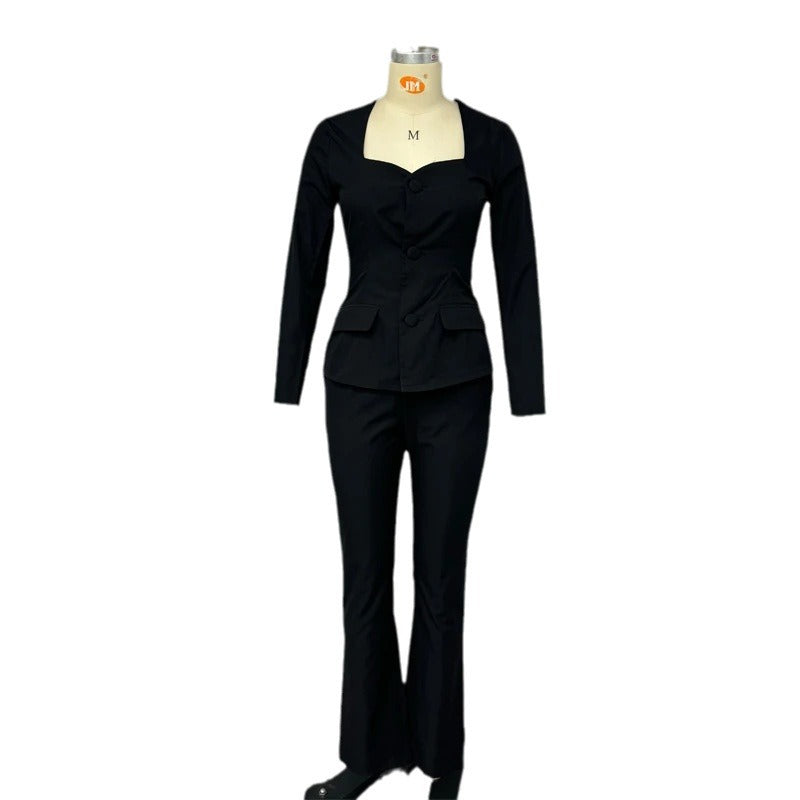 2023 Fall Women's Slim-Fit Solid Color Suit Set