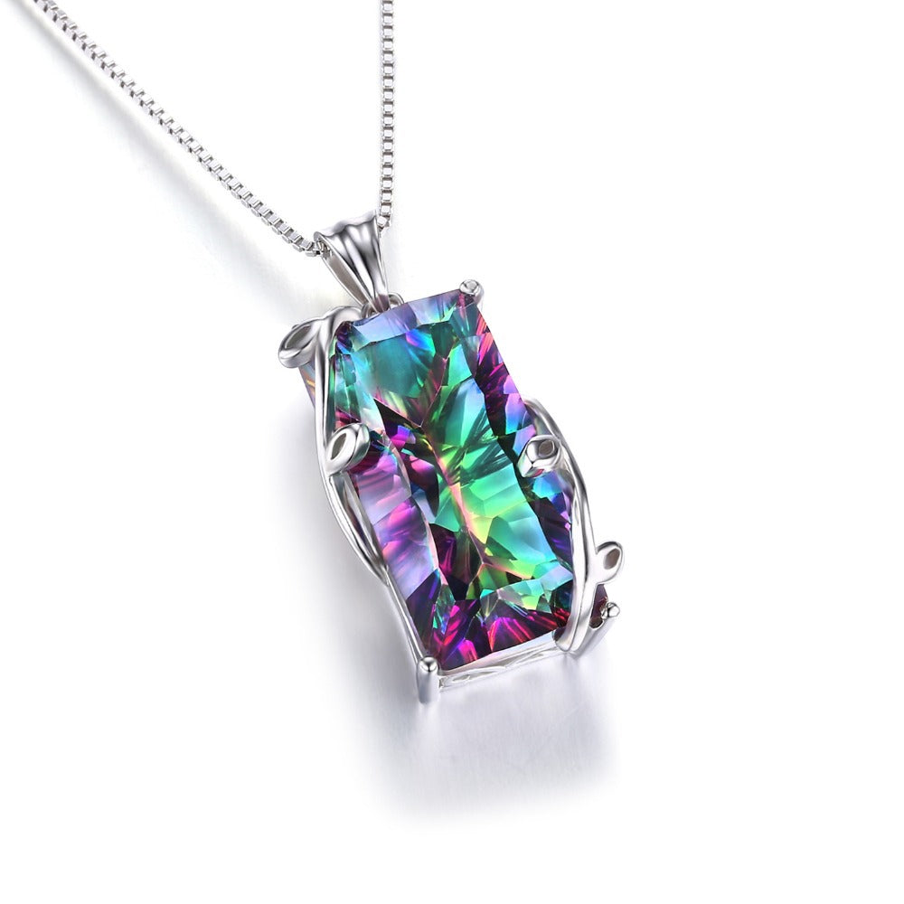 Rainbow Stone Flower Pendant with Tourmaline Necklace