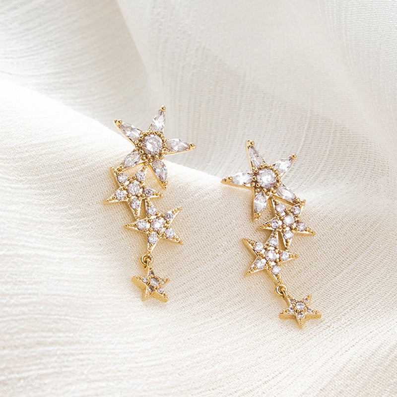 2020 Elegant Zircon Star Tassel Earrings, S925 Silver