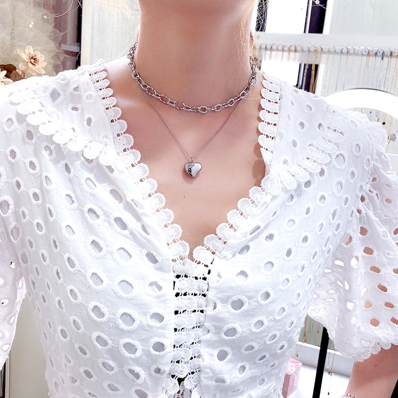 Titanium Steel Heart Double Layer Choker Necklace