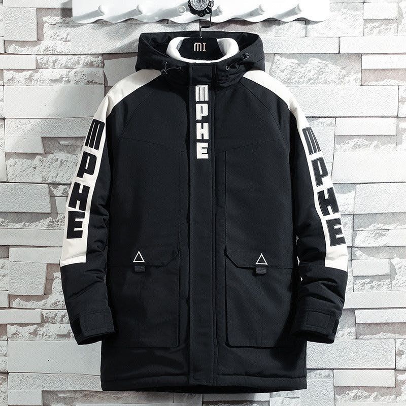 Jieren Winter Casual Color Block Hoodie Cotton Jacket