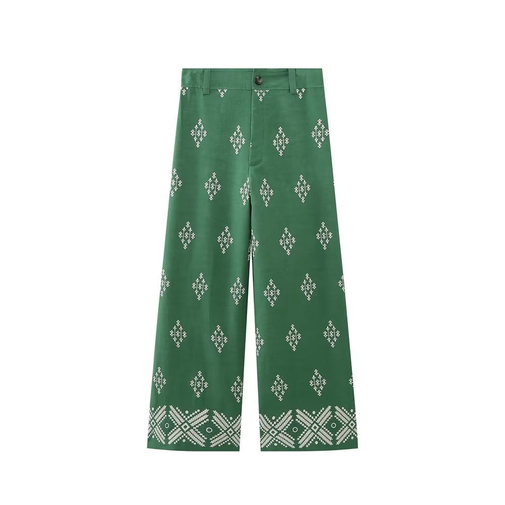 2023 Women's European Style Embroidered Linen Pants
