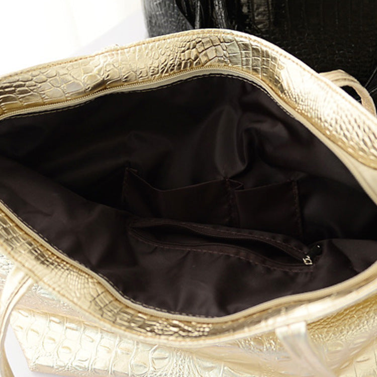 Large Capacity PU Tote Bag with Crocodile Pattern