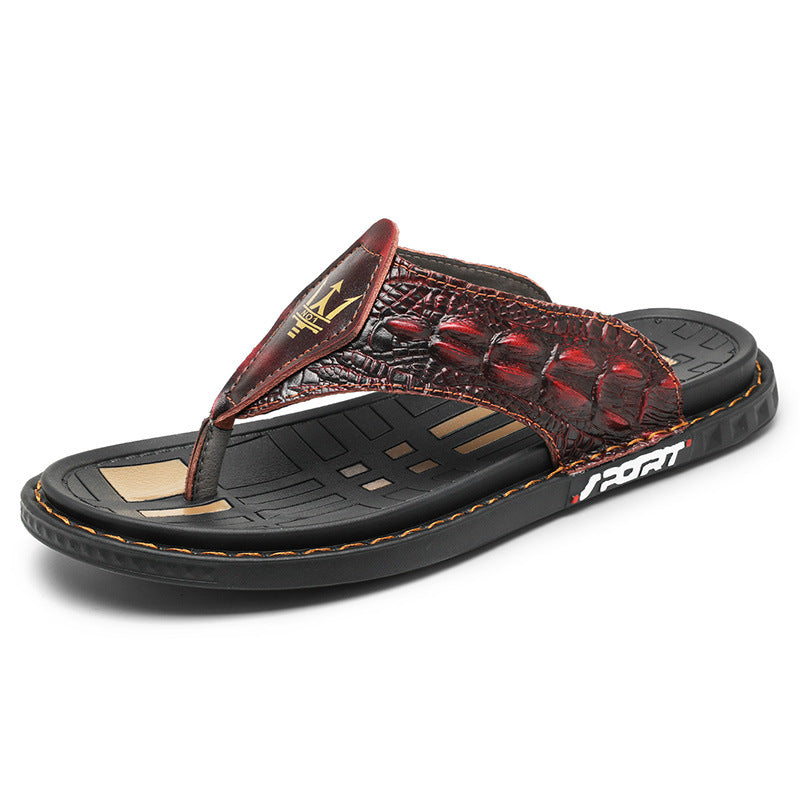 Men's Genuine Leather Crocodile Print Casual Sandals
