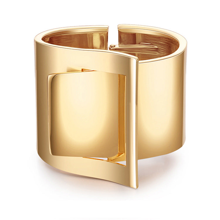 Minimalist Geometric Wide Cuff Bracelet with Gold Finish