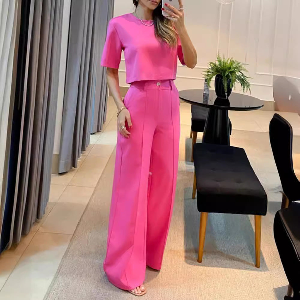 Stylish Summer Commuter Solid Color Suit Set