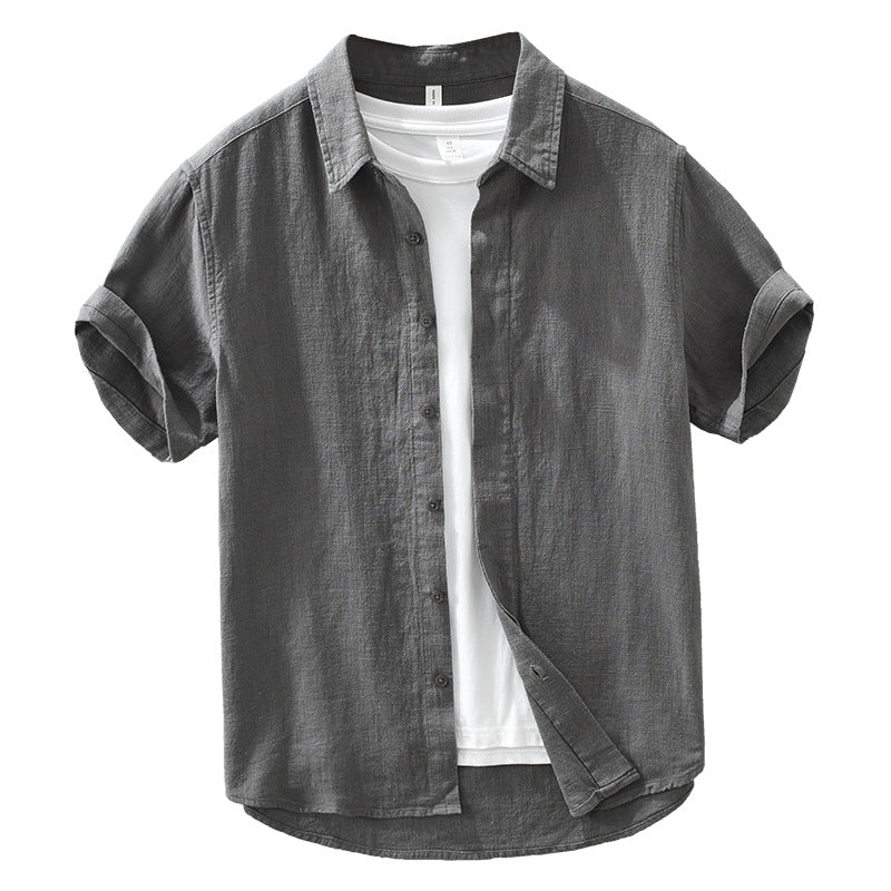Men's Cotton Linen Short Sleeve Shirt - Vintage Style