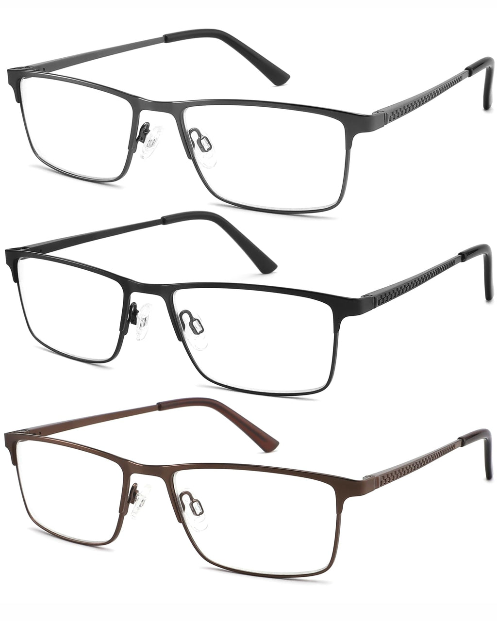 acavefox 3 Pack Blue Light Blocking Reading Glasses Men Readers Anti Glare UV Lightweight and Sturdy Full Frame Metal Spring Hinge Eyeglasses 2.25+