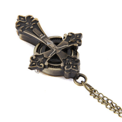 Vintage Cross Copper Pocket Watch Necklace