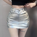 Silver PU Leather High-Waisted Mini Skirt for Women