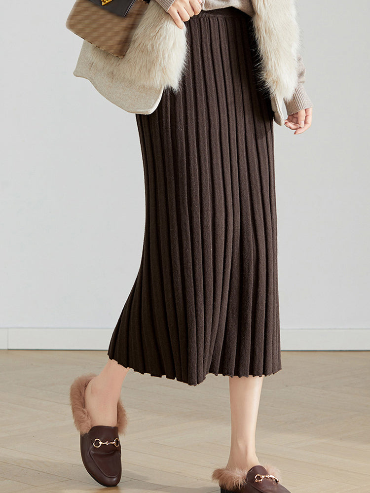 Sentubila Brown Knitted Long High Waist Skirt for Women