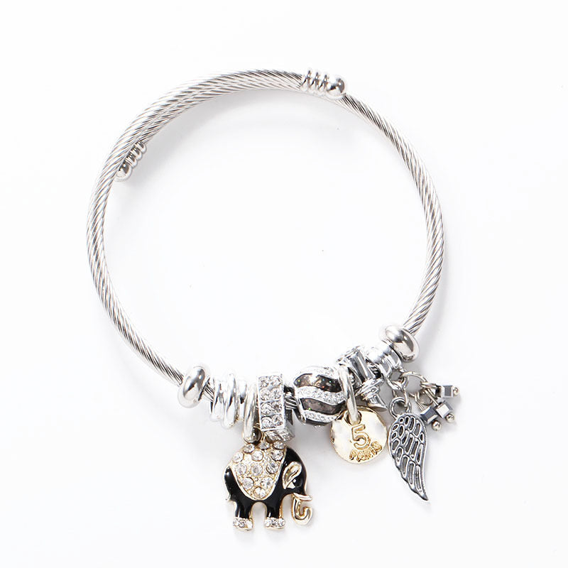Adjustable Titanium Steel Elephant Leaf Bracelet
