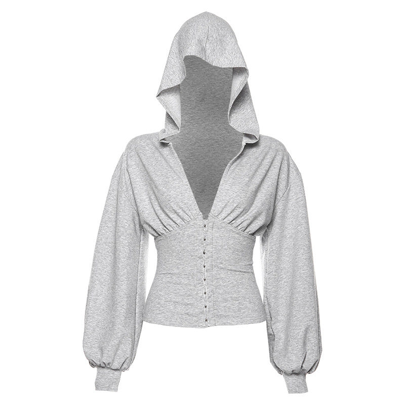 2019 Autumn Women's Lantern Sleeve Hoodie Cardigan
