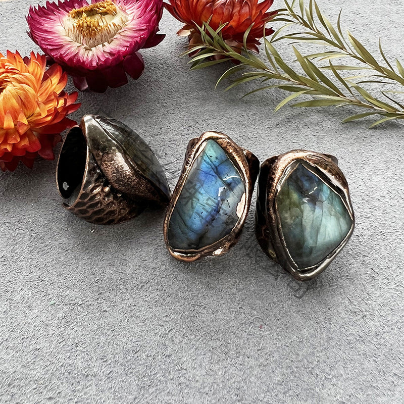 Natural Moonstone Raw Ring with Copper Finish