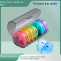 Portable Black Plastic Pill Box with 14 Compartments