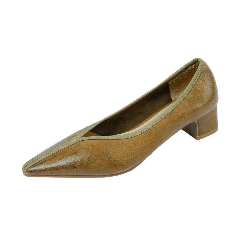2023 Spring Vintage Leather High-Heel Shoes for Women