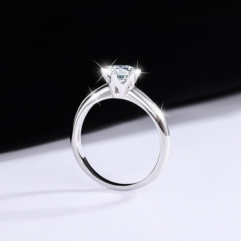 S925 Silver Ring with Six-Claw Moissanite Crown