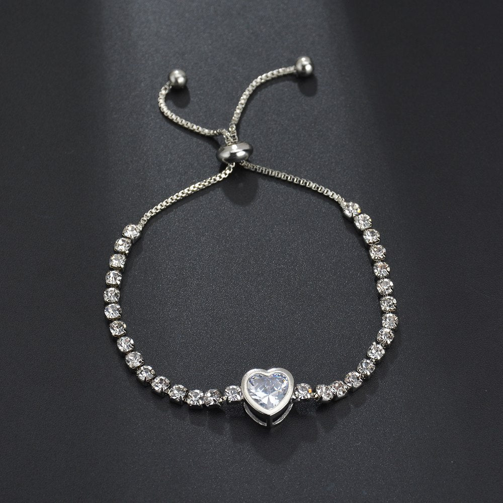 Expandable Bracelet with Zircon Heart Design