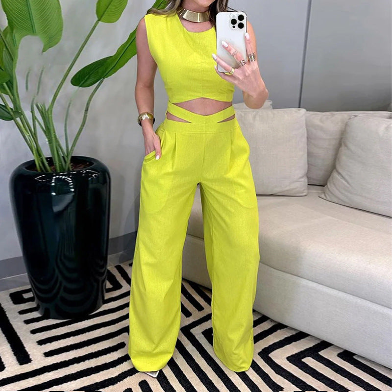Yellow Set Pants 2023 Fashionable Backless Style