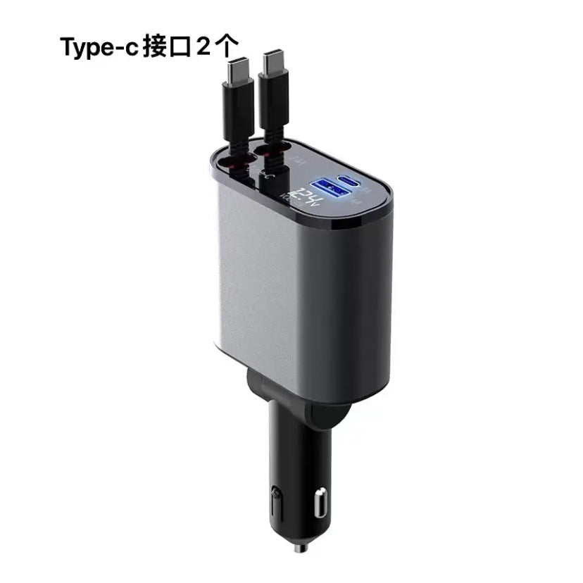 100W Metal Car Charger with Cable and USB Ports