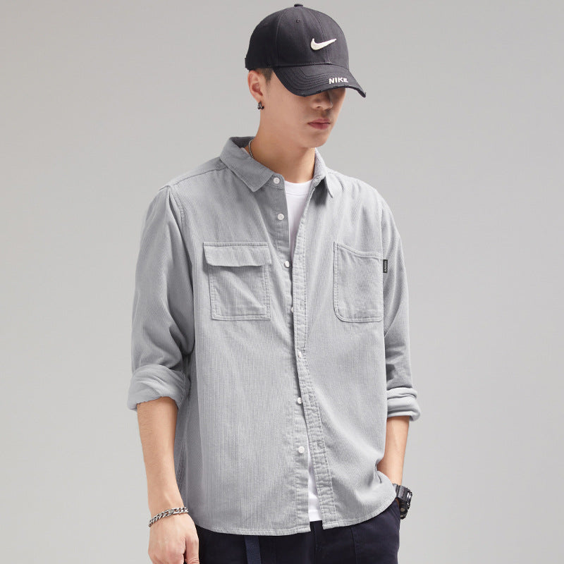 LKTM Men's Corduroy Shirt - Oversized Long Sleeve Top
